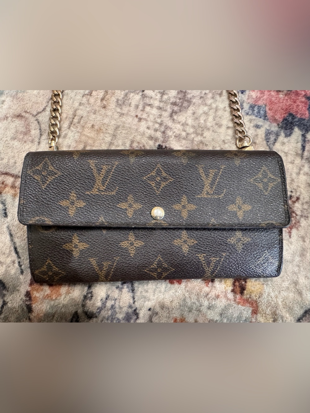 Louis Vuitton Monogram Canvas Chain Clutch in Brown and Gold